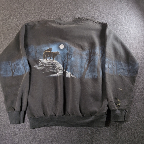 Vintage 90s Art Unlimited Men's Gray Wolf Nature Print Sweater - Picture 4 of 8